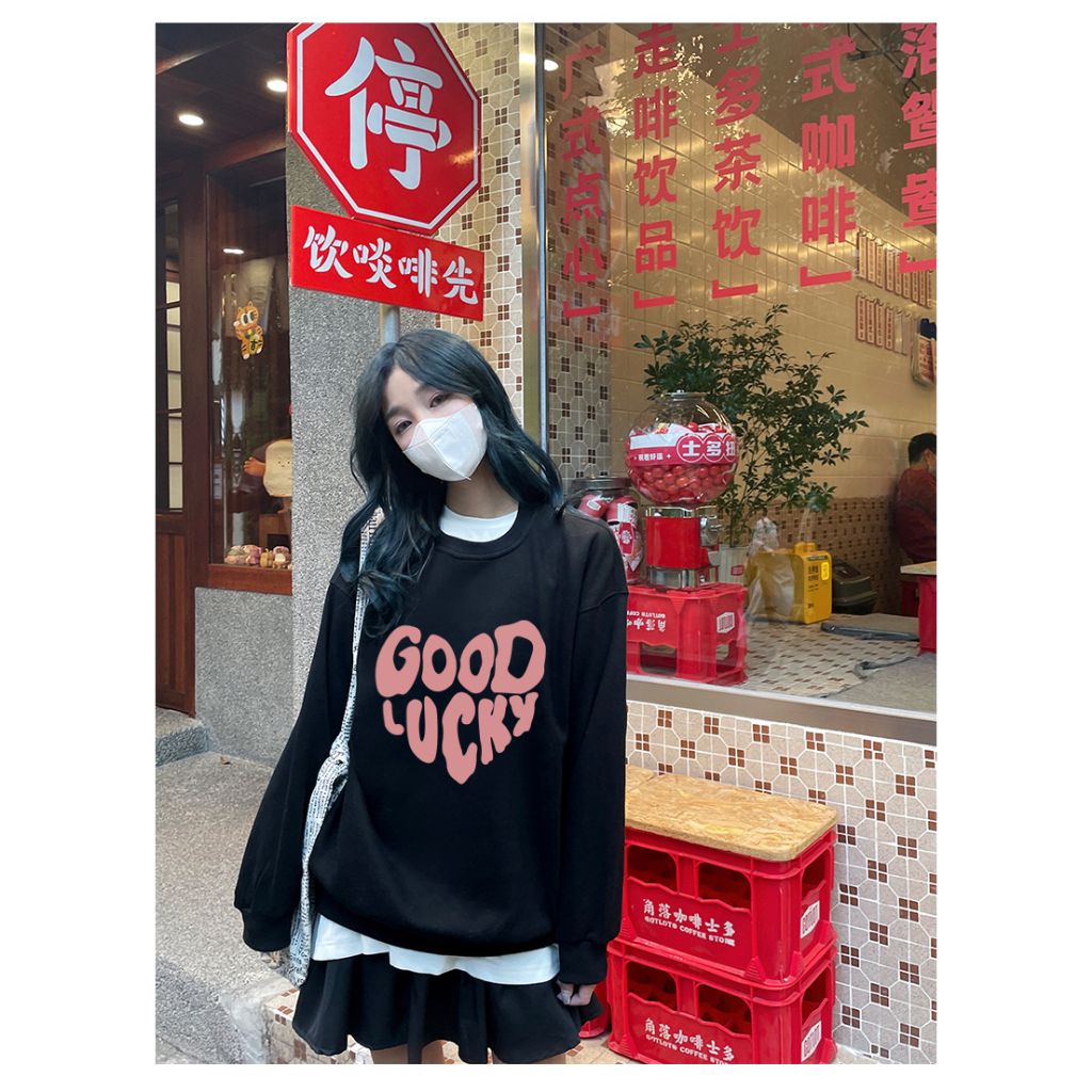 XiaoZhaiNv Korean Style Letter Heart Pattern Lengan Panjang Baju Sweater Wanita A0145