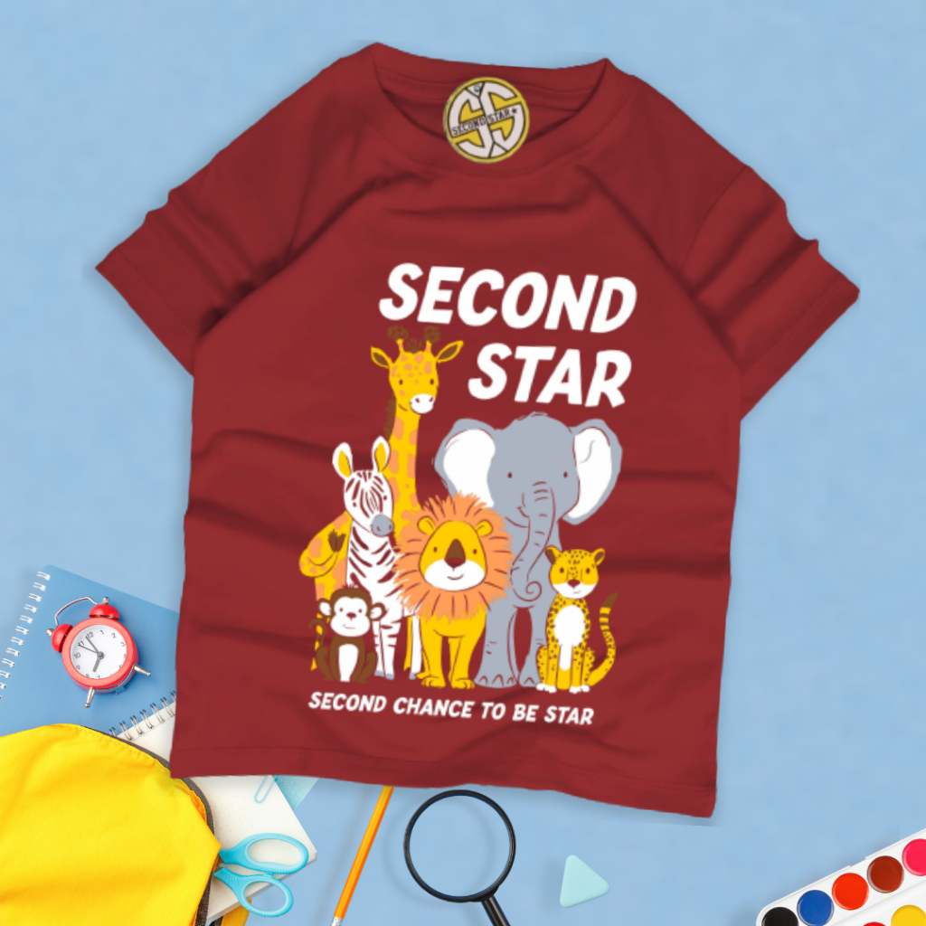 Second Star baju anak laki laki prempuan unisex Kaos oblong 1 - 12 tahun warna marun