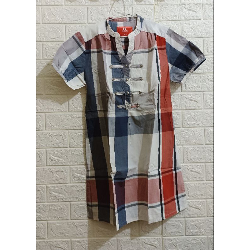 [PRELOVED] - dress kotak kotak wanita lengan pendek terusan jalan santai