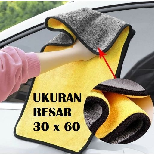 Kain Lap Microfiber Detailing Premium Kuning Abu 500gsm 30x30cm 30x60cm/Lap Kain Tebal Serbaguna Cuci Mobil Motor Dapur