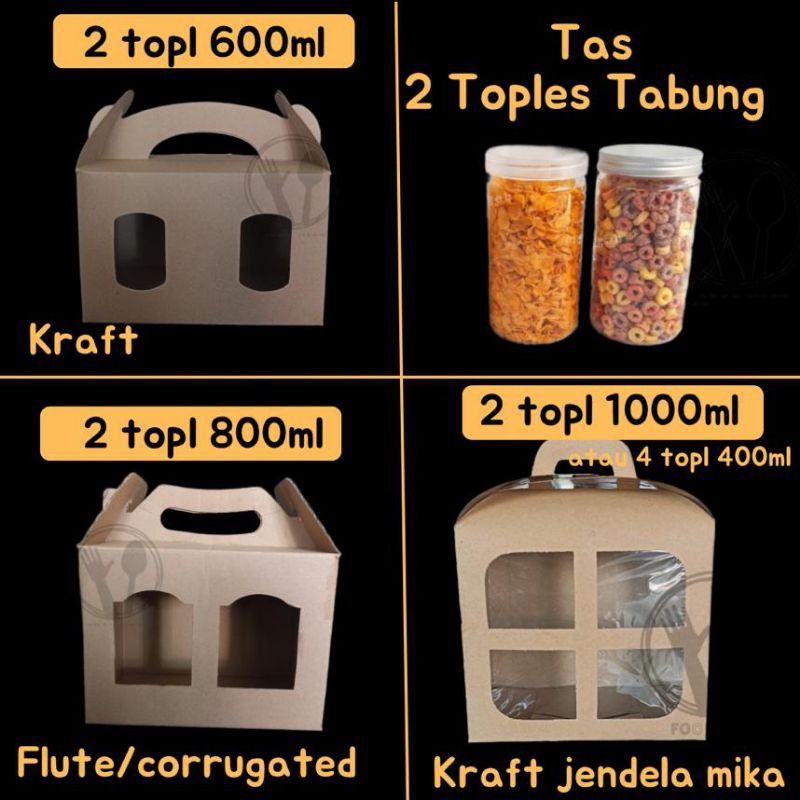 box kraft gable box box jinjing 18,5x9,5x12 cm muat 2 toples tabung 650gr untuk box kue box eflute e-flute gable box untuk box kue kering dus jinjing box tenteng toples