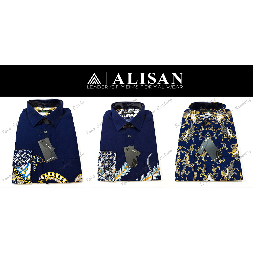 Kemeja ALISAN Corak Batik Print SLIM Fit Lengan Panjang ( Size 16 ) - BIRU