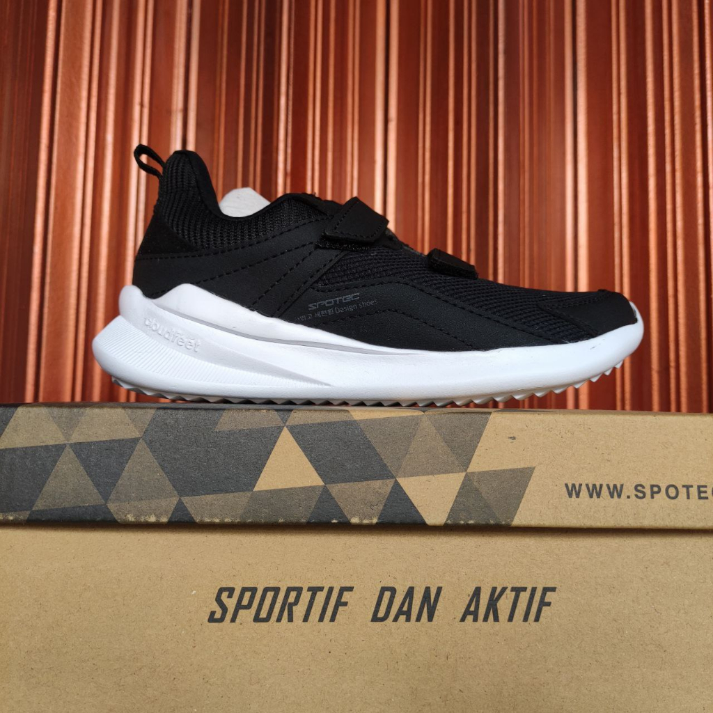 Sepatu Running Spotec Anak-anak ACTIVO VELCRO JR HITAM/PUTIH