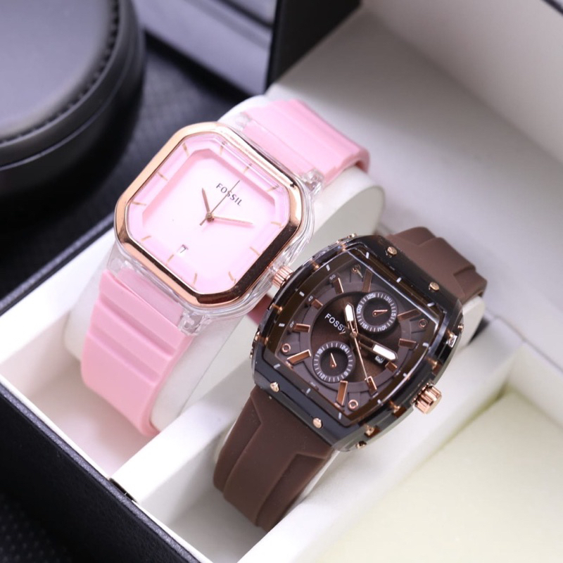 (Grosir)Jam Tangan Wanita Kado Paket Hemat Jam buy1 Get 1 Hp Crono 1+Hp Casual Tanggal Aktif Strap Rubber/Karet(Terima Cod)Dikirim Jakarta)Super Murah