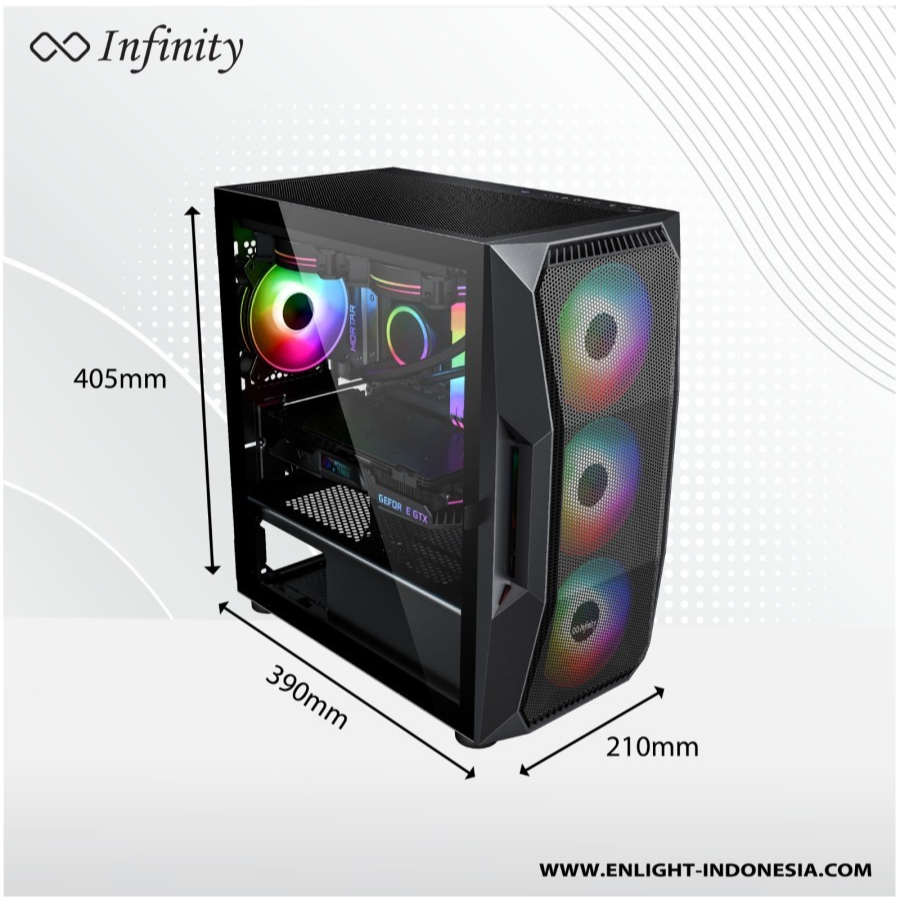 Casing PC Gaming Infinity Poseidon V2 M-ATX  Tempered Glass include 3fan