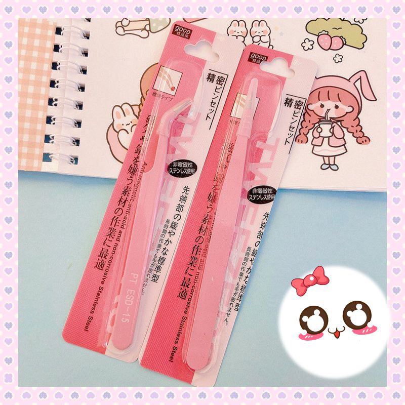 Pinset Bulu Mata Bengkok Pink Tweezer