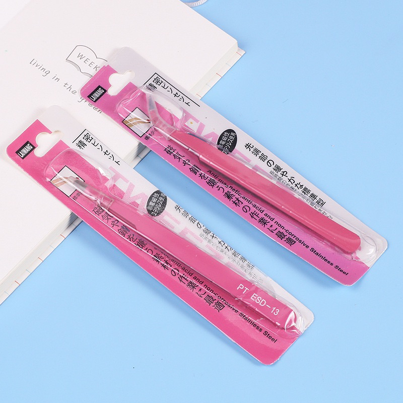 Pinset Bulu Mata Bengkok Pink Tweezer