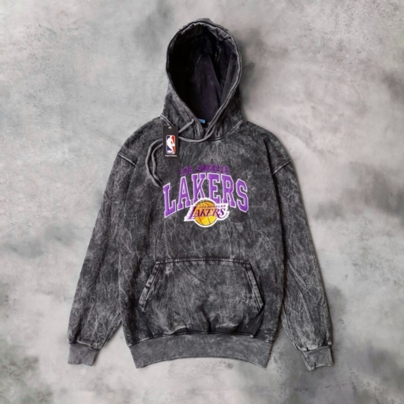 SWEATER HOODIE LAKERS NBA HITAM BORDIR PREMIUM FULLTAG &amp; LEBEL PREMIUM