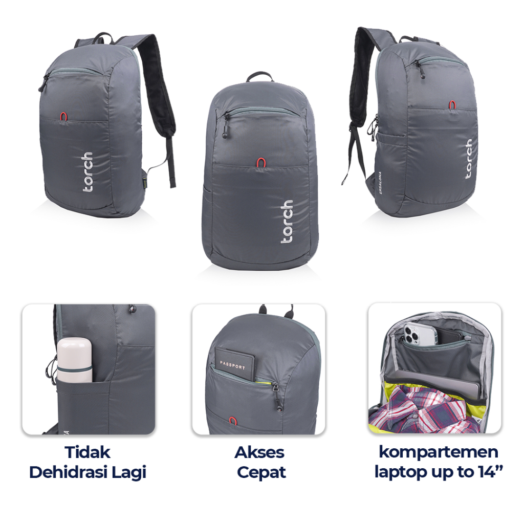 TORCH Ersalona Tas Ransel Lipat Punggung Pria Wanita Anti Air 19 Liter - Foldable Backpack Water Repellant