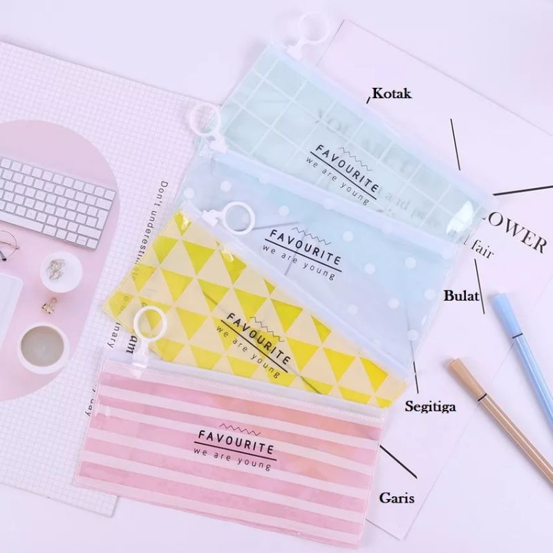 Pouch Tempat Pensil Alat Tulis PVC Pulpen Korea