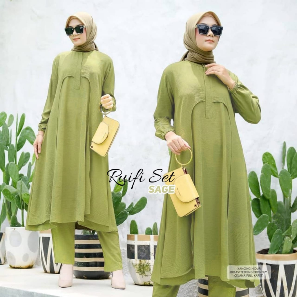 Ruifi Set Baju Setelan Wanita Jumbo Bahan Crinkle Air Flow / One Set Wanita Terbaru