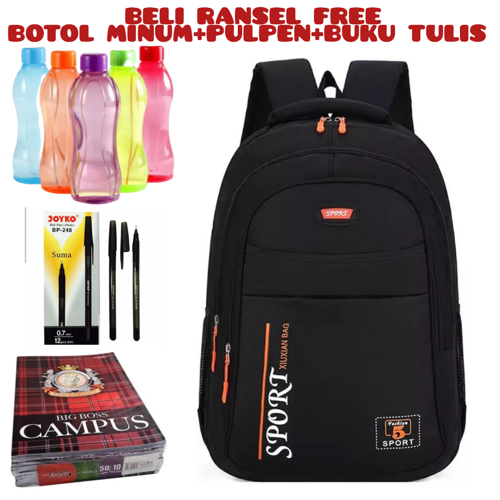 DT_Beli 1 Dapat 4 - DISTRO Klub New Arrival - Tas Ransel Laptop IAC Backpack Up to 14 inch - Tas Pria Tas Wanita Daypack Backpack Tas Laptop Acer Unisex Beli Ransel Free Botol Minum+Pulpen+Buku Tulis