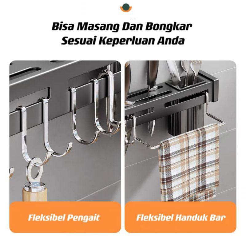 Rak Gantungan Dapur Stainless Steel Tempat Pisau Rak Dinding Serbaguna ⭐ Toko10 ⭐