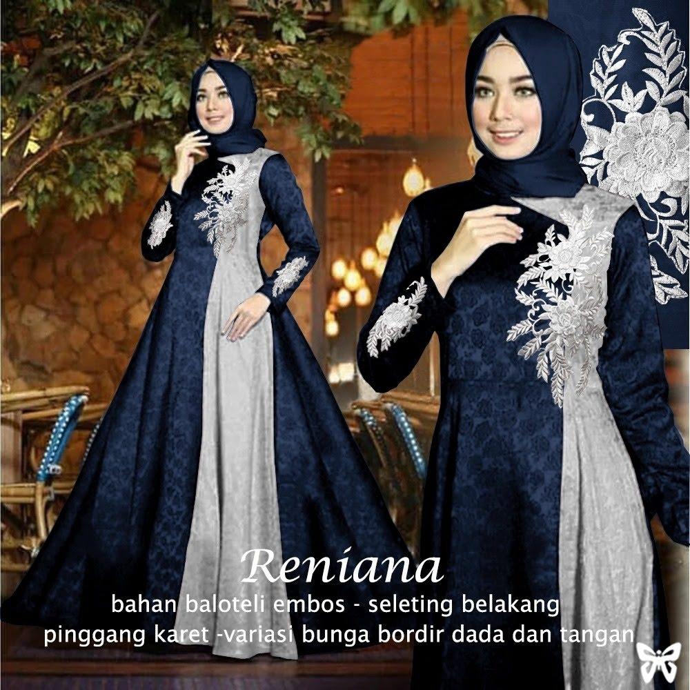 ELDE 5 - Reniana Maxi JUMBO NEW SIZE L XL 3XL 5XL maxi pesta bahan baloteli embosh variasi bunga Gamis