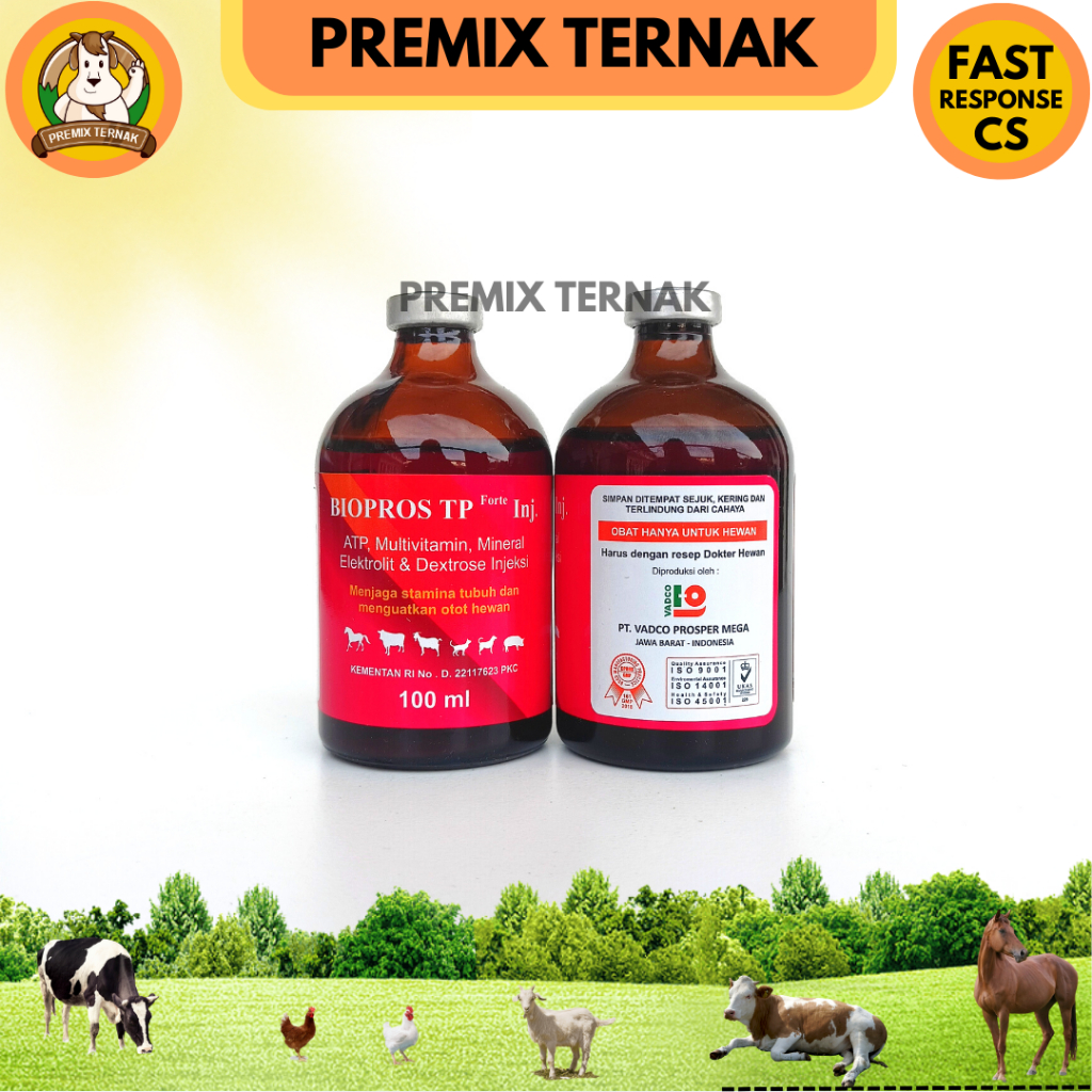 BIOPROS TP FORTE 100ml - ATP Vitamin Mineral Penguat Otot Hewan Sapi Kambing Domba Kerbau Ambruk - Like Cardiofit