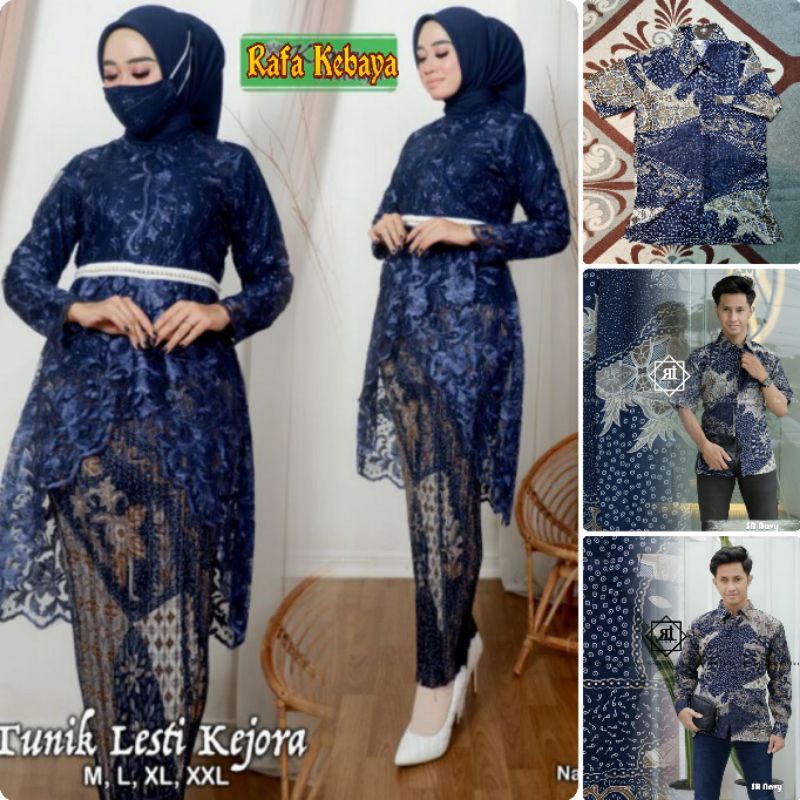 Set Couple Kebaya  Brukat Lesty Kejora Navy / Set Kebaya Seragam Keluarga / Kebaya Lamaran Modern