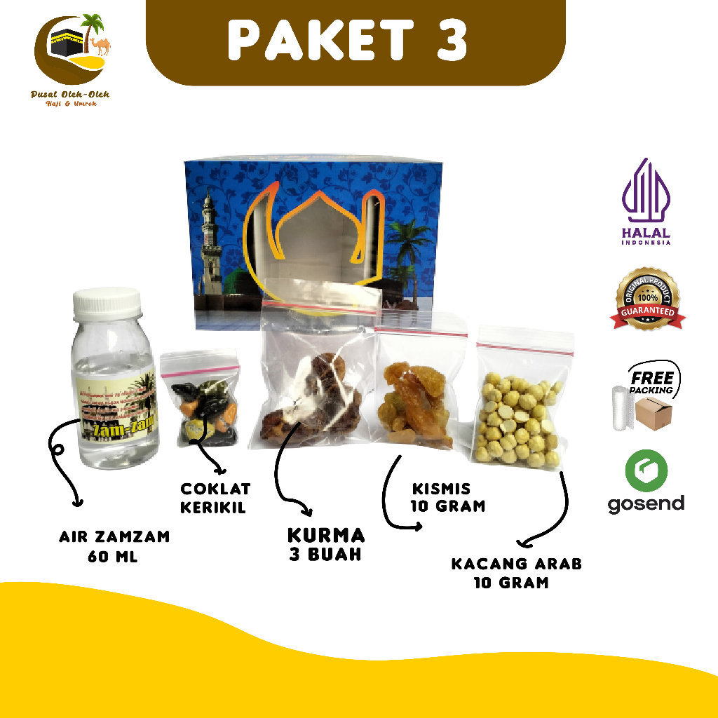 

Paket 3 oleh oleh haji dan umroh air zamzam ori + kacang arab + coklat kerikil