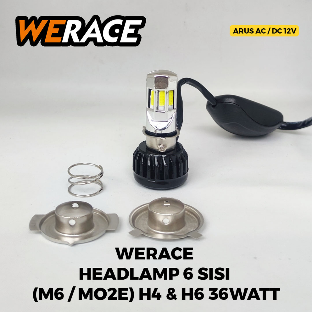 [WERACE] LED 6 SISI LAMPU DEPAN (HEADLAMP) 36WATT,  2 MODE (JAUH, DEKAT), 3 KABEL (H4/H6) TERANG BERKUALITAS