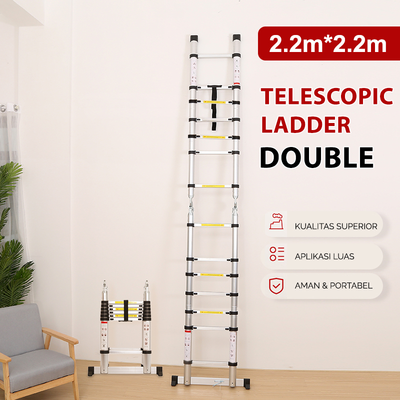 Tangga Lipat DTZ2 Alumunium Teleskopik Portable Best Quality Ukuran 4.4m (220cm+220cm)