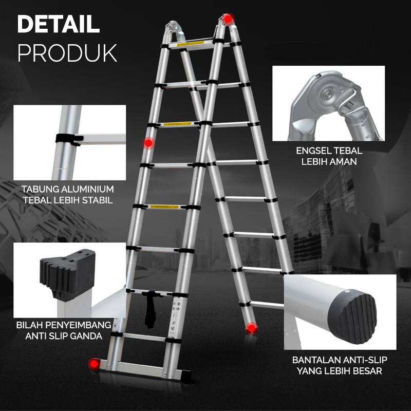 Tangga Lipat Portable DTZ3 Tangga Aluminium Teleskopik Single Double Best Quality Ukuran 5m (250cm+250cm)