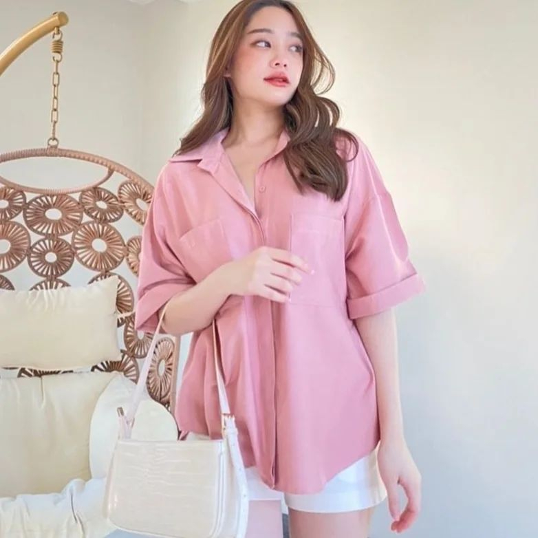 AYUMI TOP BAHAN BEAUTY CRAFE LD 105 PB 70 BLOUSE WANITA KOREAN STYLE / BLOUSE WANITA KEKINIAN / KEMEJA WANITA KANCING DEPAN / BLOUSE BUSUI KEKINIAN