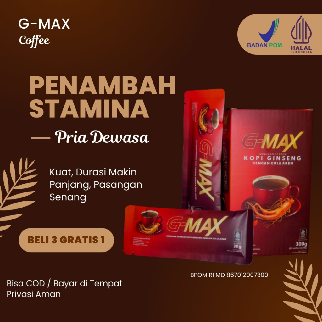 

Kopi GMAX - Kopi Stamina Pria Dewasa BPOM - Minuman Penambah Stamina Pria - Kopi Gingseng Penambah Stamina Ampuh Tahan Lama