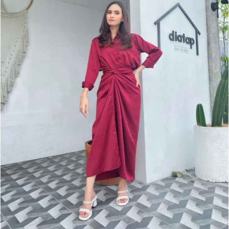 DENTA ONE SET KEMEJA DAILY BLOUSE SET ROK LILIT SATIN SILK PREMIUM (RPA)