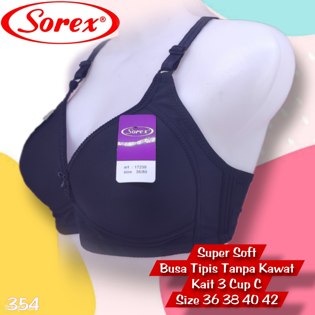 K354 - BRA/BH WANITA SOREX  BUSA TIPIS TANPA KAWAT CUP BESAR 36C - 42C TIGA PENGAIT