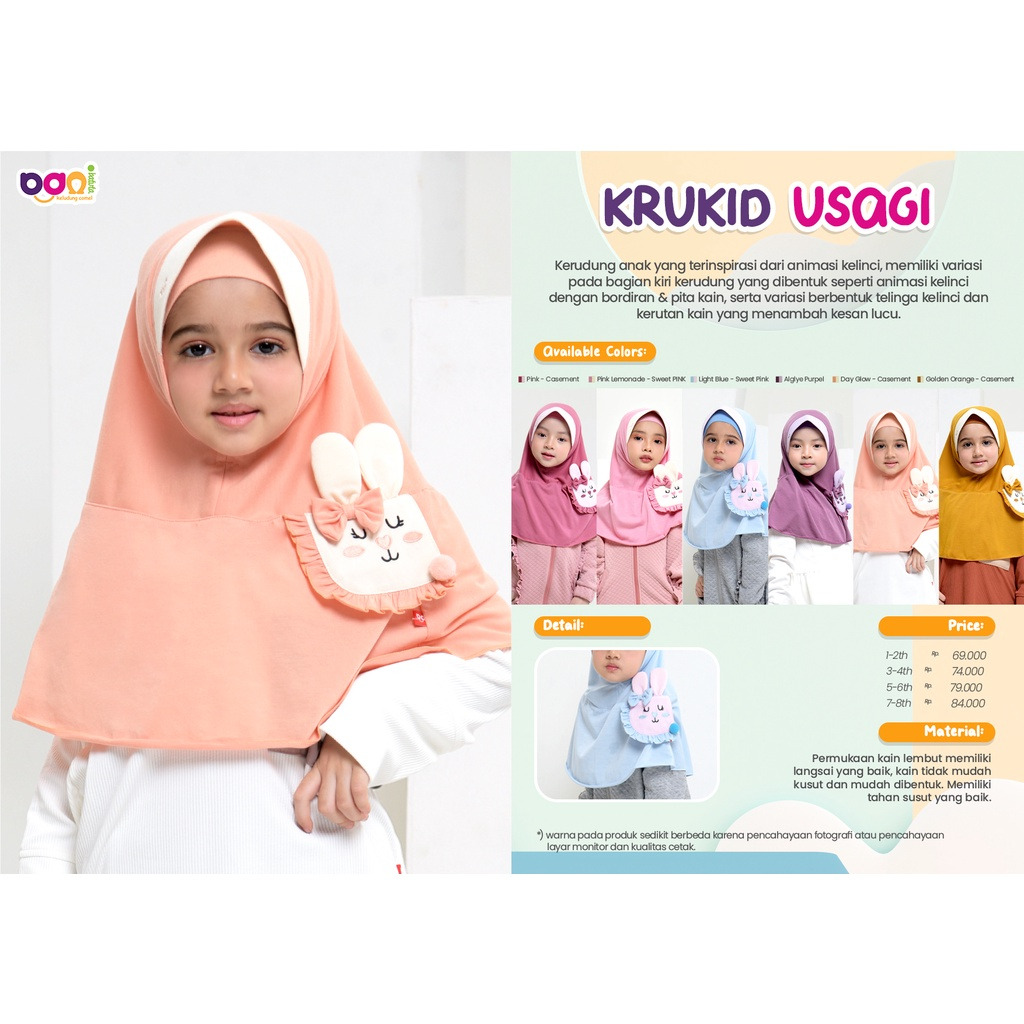 RABBANI ORI_ KERUDUNG KRUKID USAGI RABBANI | JILBAB ANAK MOTIF WARNA WARNI KEKINIAN | KERUDUNG ANAK 