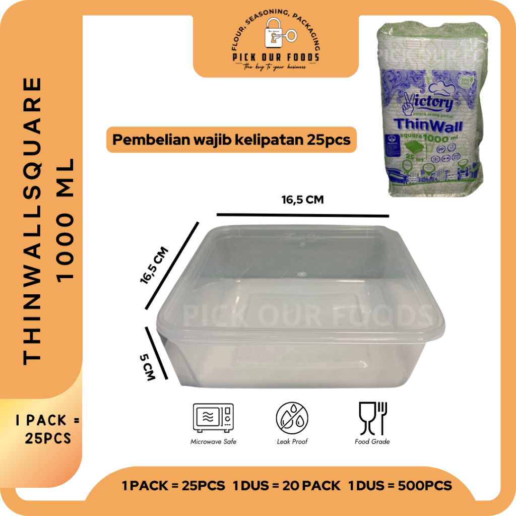 THINWALL SQUARE 1000Ml /1500 ML / 2000 ML / 3000 ML | KOTAK MAKAN BOX PLASTIK THIN WALL 2000ML