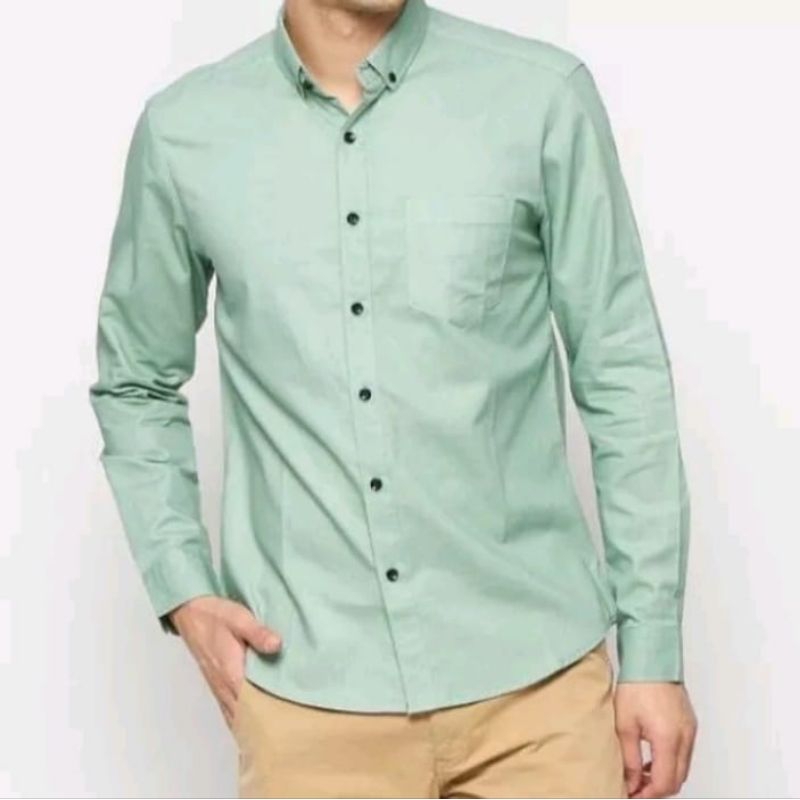 Kemeja Sage Pria Lengan Panjang Baju Cowo Lilac Slimfit