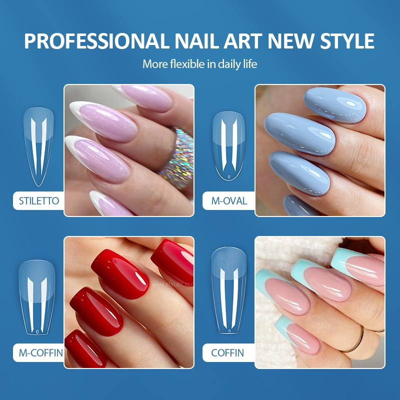 Kuku palsu koskoe sepasang set bening polos jernih transparan clear  panjang pendek besar kecil tebal elastis untuk wisuda wedding nail art lucu canntik elegant aesthetic estetik runcing round oval lancip glossy doff