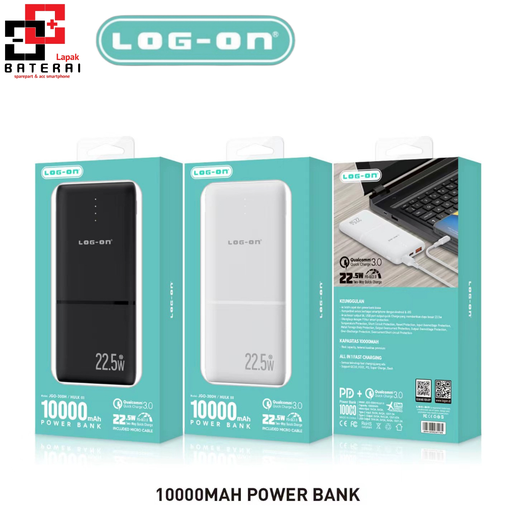 LOG - ON JGO-300H Power Bank 10000 mAH 22.5W Power Delivery 3.0  With 3 Output powerbank