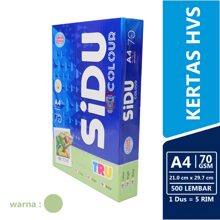 

Kertas HVS / print / foto copy / A4 SiDU ( Sinar Dunia ) 70 GSM Hijau