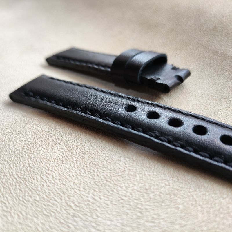 Strap jam tangan Padded hitam Quick release / Tali jam kulit asli / Strap Jam tangan