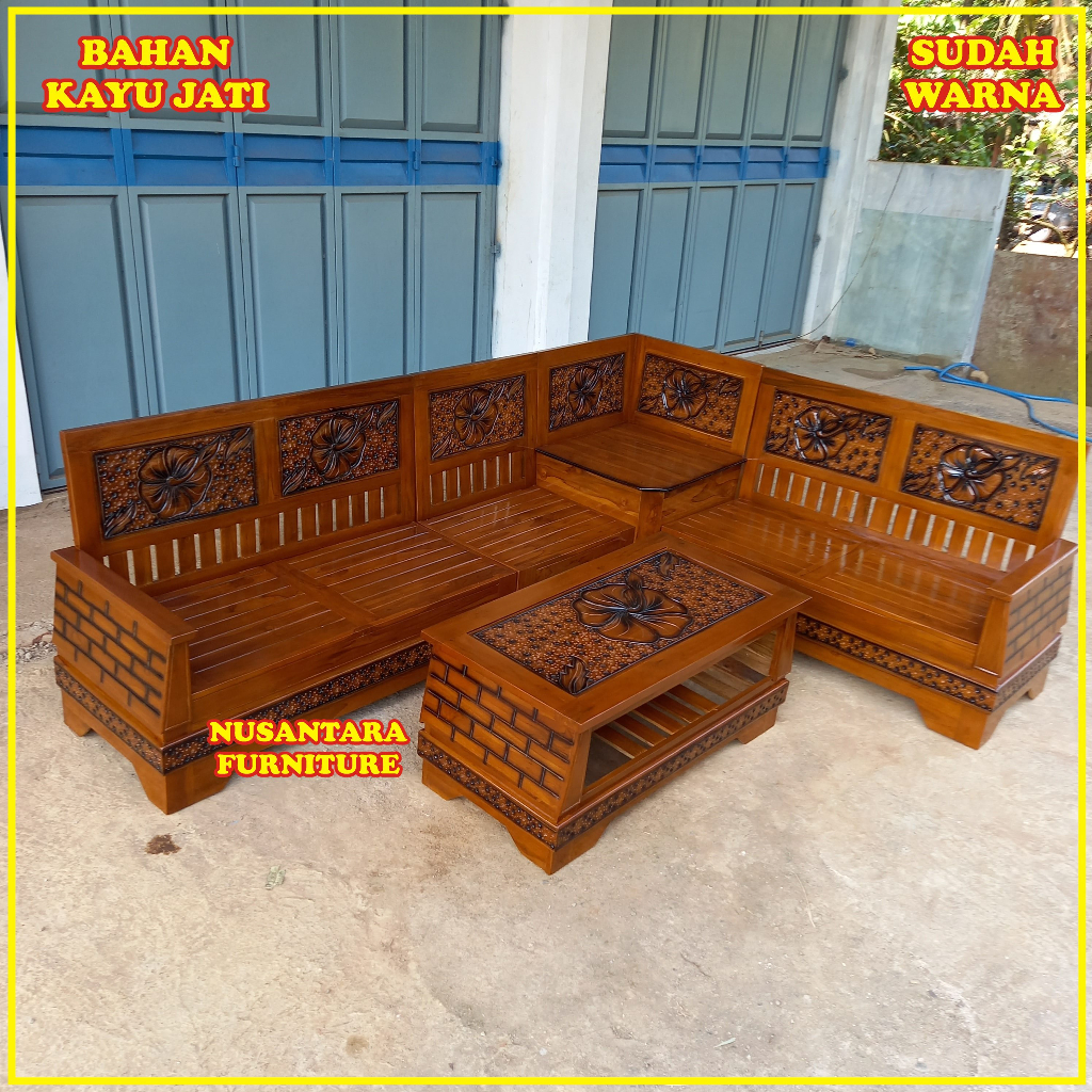 Kursi Tamu Jati Mebel Jepara, Set Kursi Sudut Minimalis Jati Jepara