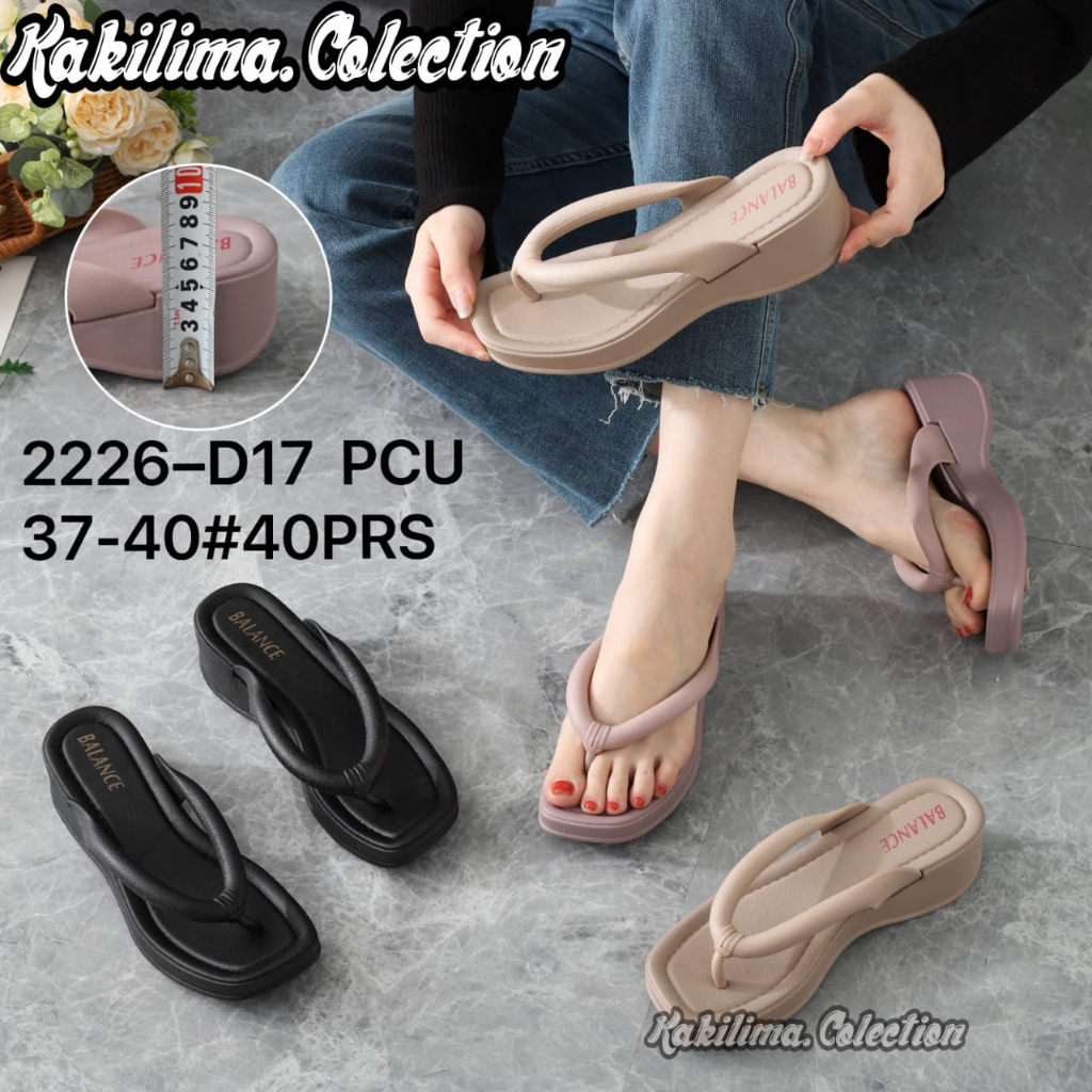 Sandal jepit wedges wanita sandal karet jelly perempuan Balance 2226-D17