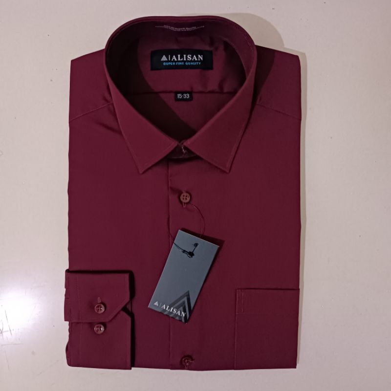 Alisan Kemeja Pria Polos Merah Hati Lengan Panjang Reguler