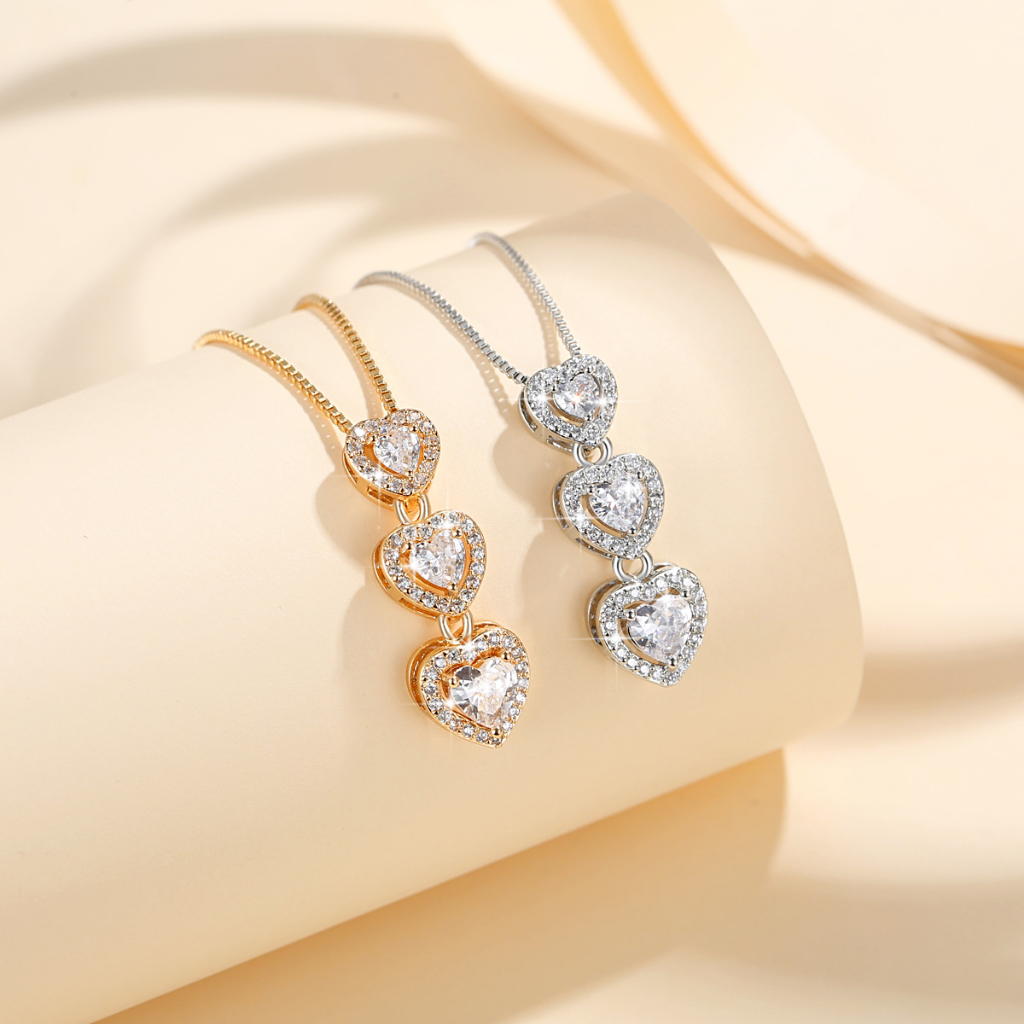 Y048 【COD】 Kalung Berlian Liontin Hati Rantai Fashion Wanita Sederhana Lapis Emas Anti Karat