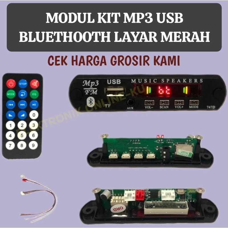 MODUL KIT MP3 USB BLUETHOOTH LAYAR MERAH