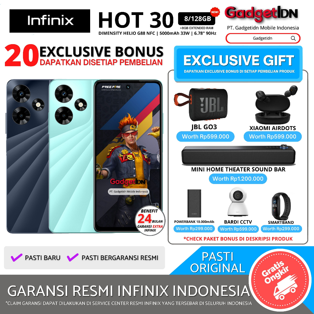 INFINIX HOT 30 NFC 8/256GB (+8GB EXTENDED RAM) GARANSI RESMI INFINIX