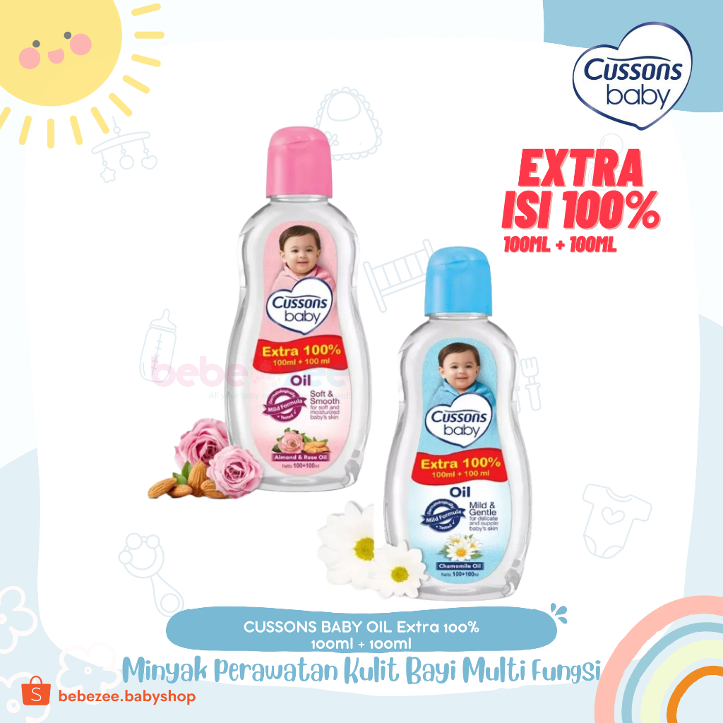 Cussons Baby Oil 200ml Extra (100ml + 100ml) Minyak Pelembap Perawatan Kulit Bayi Ekstra 100%