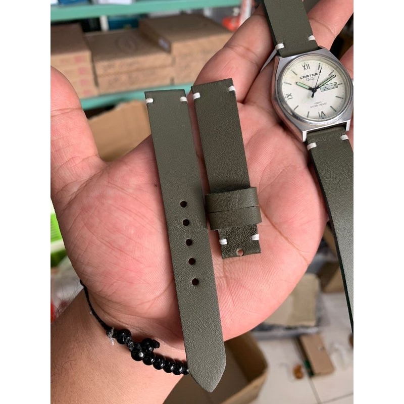 Strap tali jam tangan kulit Asli berkualitas hijau 18mm