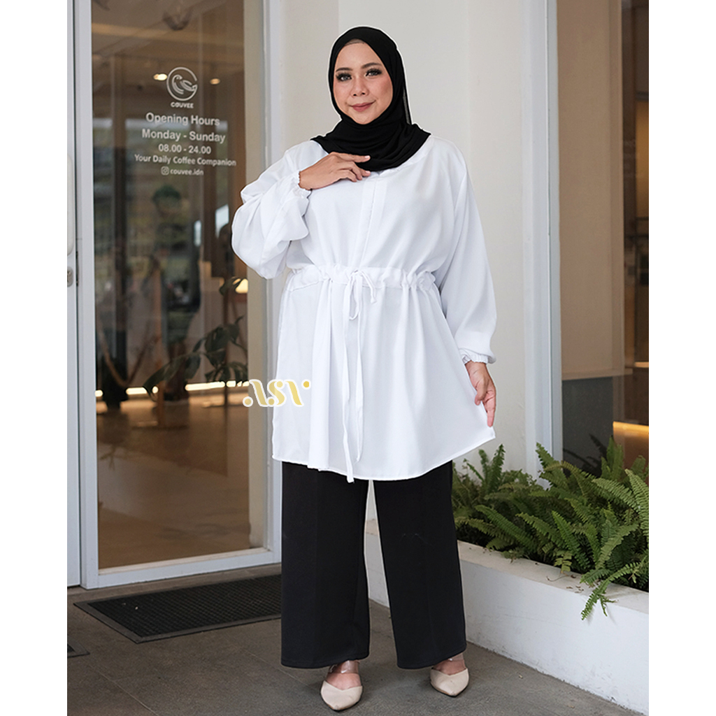 BIGSIZE | XXL 5L LD 120 140 Daisy Tunik Serut Pinggang Mango Crepe Polos Bigsize Lengan Panjang Size Jumbo Busui Friendly Original ALSAVA