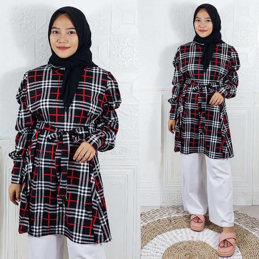 CARLINA TUNIK KOTAK BIG SIZE LENGAN BALON BAJU WANITA FASHION