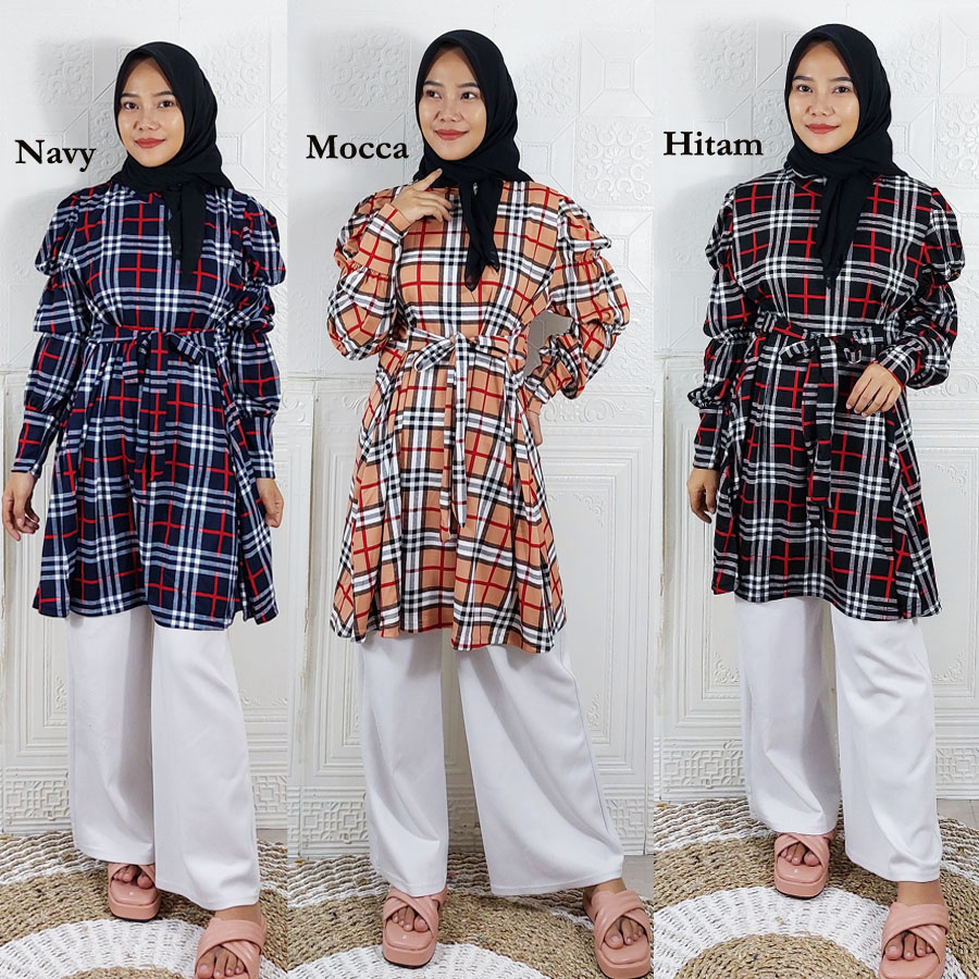 CARLINA TUNIK KOTAK BIG SIZE LENGAN BALON BAJU WANITA FASHION