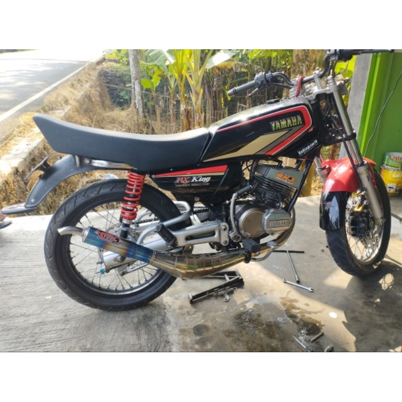 Knalpot RX-KING Model Samping BUKAN Kolong Chrome ujung biru