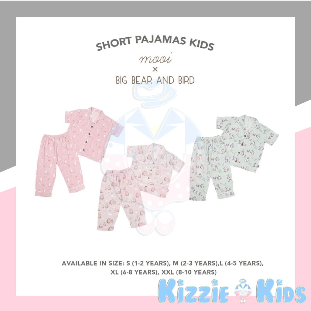 Mooi x Big Bear &amp; Bird Piyama Anak Baju Tidur Anak Short Pajamas Kids (PENDEK-PANJANG)