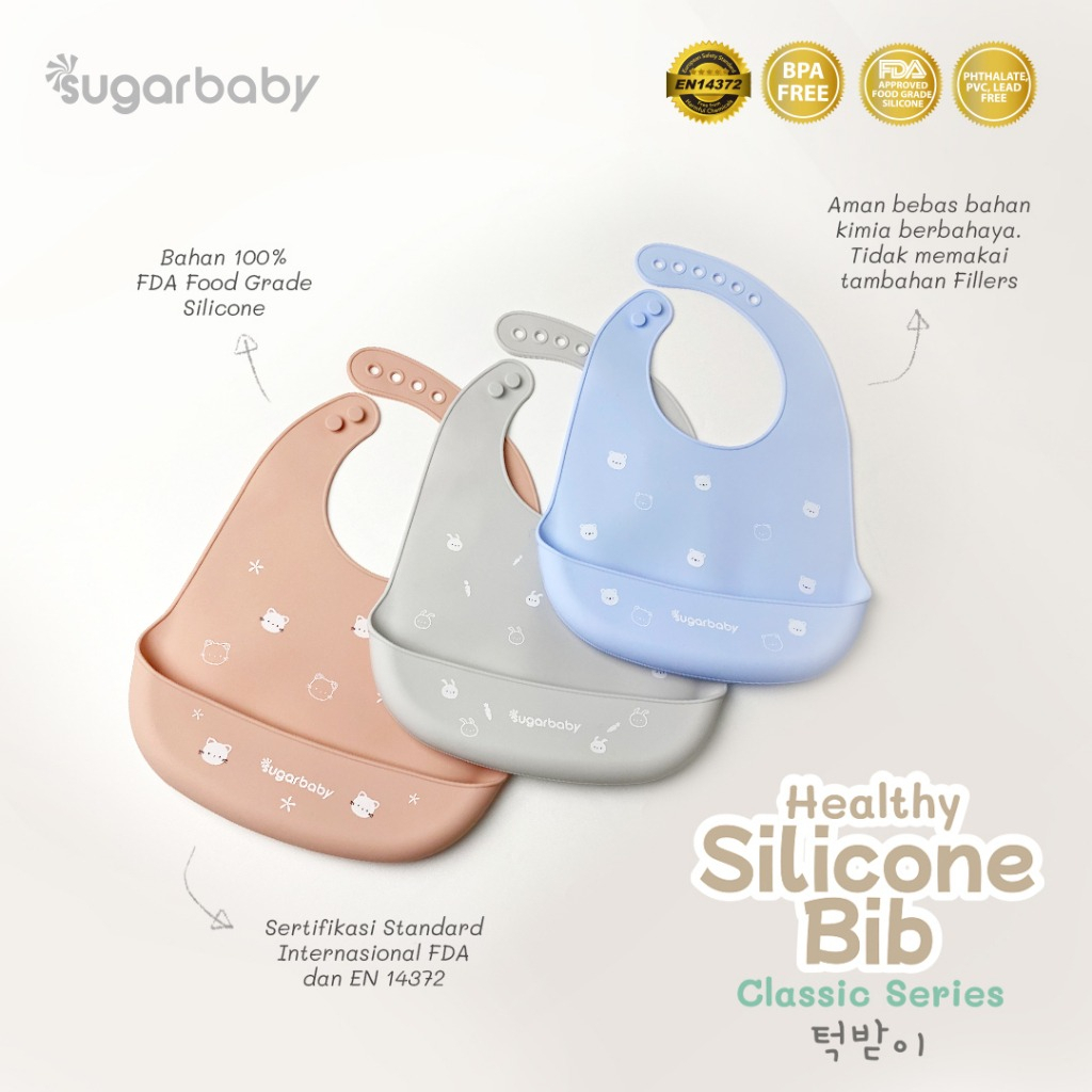 Sugar Baby Premium Silicon Bib (K-series) dan Silicon Bib XL Slaber Anti Air Anak Slaber Silikon BAyi Lucu