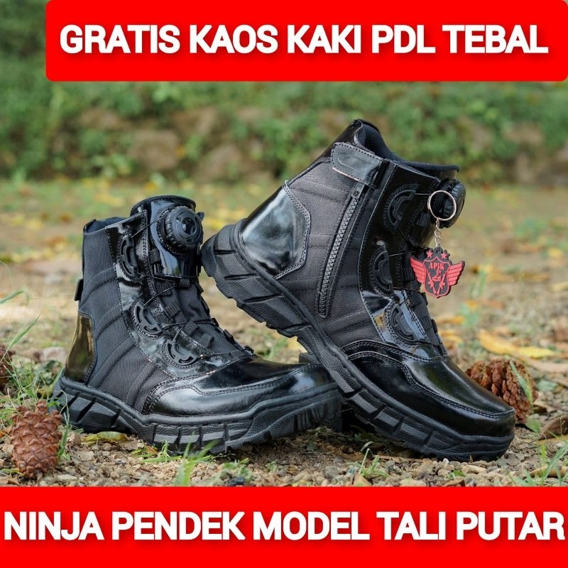 SEPATU PDL NINJA PENDEK MODEL TALI PUTAR BAHAN KULIT SAPI ASLI MERK APIK SEPATU PDL DINAS LAPANGAN UNTUK TNI POLRI SECURITY SATPAM SEPATU POLANTAS MODEL TERBARU